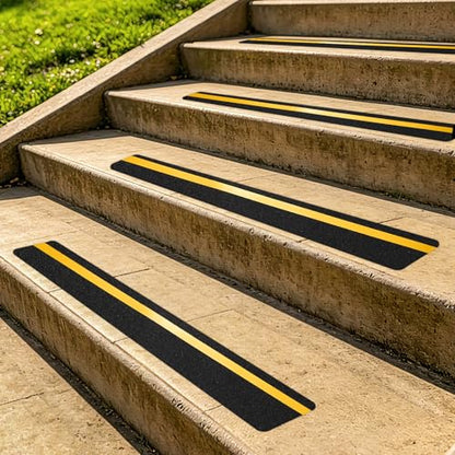 HARFINGTON 10Pcs Outdoor Stair Treads 4"x24" Non-Slip Step Strips Grip Tape - color: Yellow-Black, size: 4" x 24",0.47"