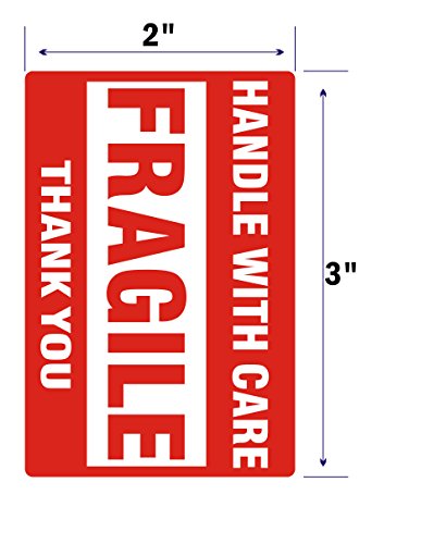 [2 Rolls, 1000 Labels] 2" x 3" Fragile Stickers Handle with Care Warning Packing/Shipping Labels - Permanent Adhesive - size: 2 Rolls