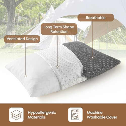 Camping Pillow Compressible Shredded Memory Foam Dorm Pillow - color: Grey, size: L-23 X 16 Inch