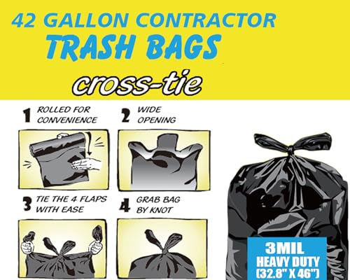 BEIDOU-PAC Contractor Heavy Duty Trash Bags 42 Gallon | 26 Count | 3 MIL | 32.8" X 46" | Large Black Flap Tie Construction Garbage Bags for Business Home Commercial, Industrial, Storage, Outdoor - style: 42 Gal Contractor Bag |76.2 Micron |26 Count
