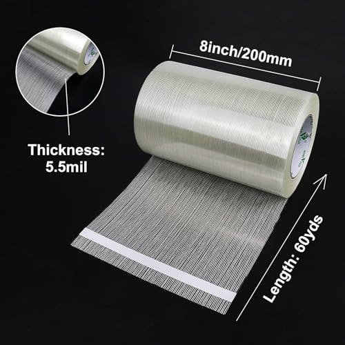 BOMEI PACK Wide Heavy Duty Fiberglass Filament Reinforced Packing Tape 8inch, 60yds x 5.5mil - size: 1Roll: 200mmx60y