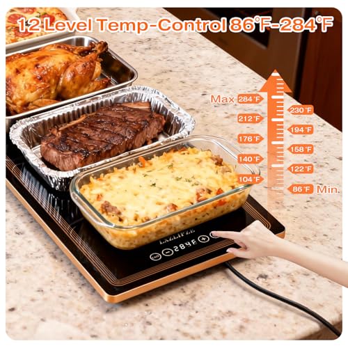 Electric Warming Tray for Buffet Party, 51"x12", Tempered Glass Food Warmer - size: 51x12 Inch