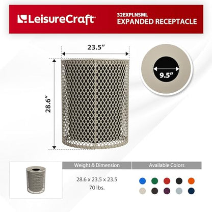 Leisure Craft 32 Gallon Commercial Outdoor Trash Can, Metal, Made in USA - color: Beige