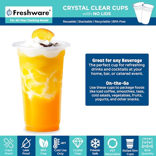 Freshware 24 oz Clear Disposable Plastic Cups, 100 Pack Clear Plastic Cups Tumblers, Heavy-duty Party Glasses, Disposable Cups for Thanksgiving, Halloween, Christmas Party - size: 24 oz. [100-PK]