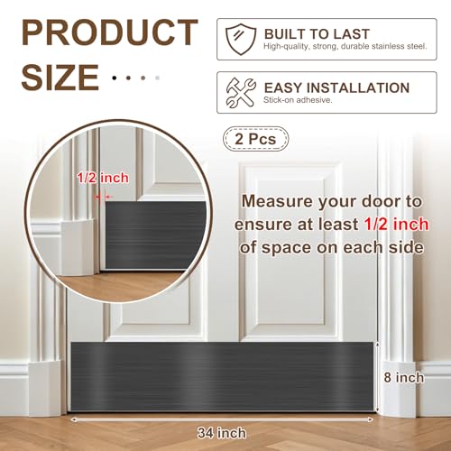8x34in Self Adhesive Door Kick Plate for Bottom of Door,2Pcs-Black - color: Black, size: 8 x 34 Inch