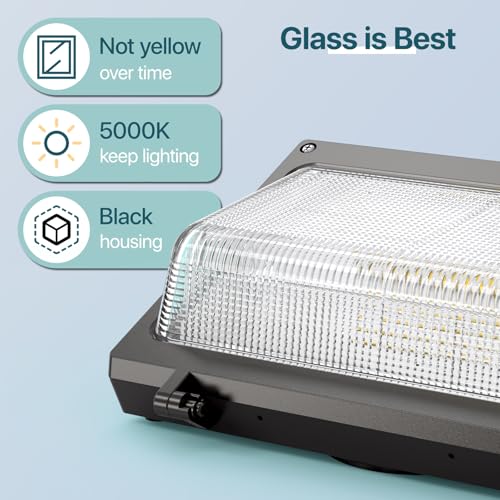 LED Wall Pack Light: 120W 18000lm LED Security Flood Lighting with Dusk to Dawn Photocell - Glass Lens Outdoor LED Wall Lights 2Pakcs for Yard ETL Listed