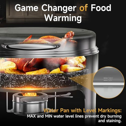 Chafing Dishes for Buffet, 6QT Round Stainless Steel Chafing Dish with Transparent Hydraulic Lid, 304 Food Pan, Buffet Warmer for Parties and Events (Silver) - color: Silver