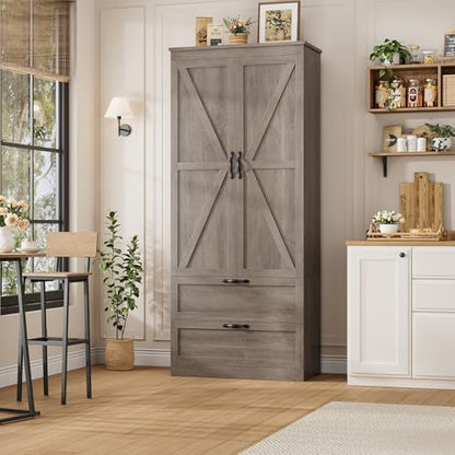 HOSTACK 70" Kitchen Pantry Storage Cabinet, Farmhouse Pantry Cabinet, Grey - color: Ash Grey