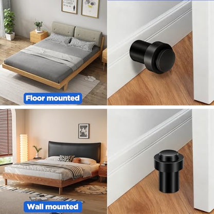 10 Pack Floor Door Stopper Chrome Door Stop Wall Mount Rubber Bumper Mounted Floor Stops Stopper Stainless Steel for Door Wall Bottom or Top 2.4 Inch Black