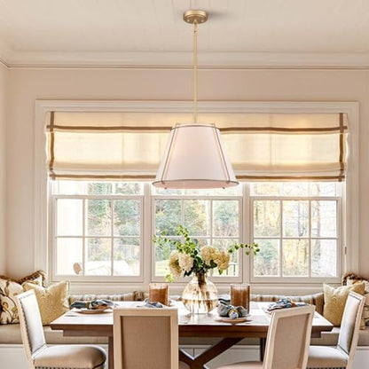 3-Light Gold Cone 16" Pendant Light Fabric Drum Shade with Metal - color: Gold