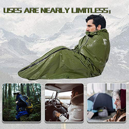 Emergency Sleeping Bag Survival Bivy Sack Use as Emergency Blanket Lightweight Survival Gear for Outdoor Hiking Camping Keep Warm After Earthquakes, Hurricanes and Other disasters - color: Green-2P