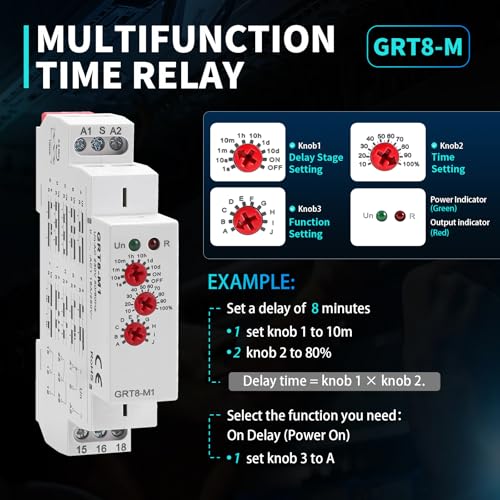Multifunction Time Relay 16A Delay ON Off Time Relay GRT8-M1 AC230V - size: GRT8-M1 AC 230V