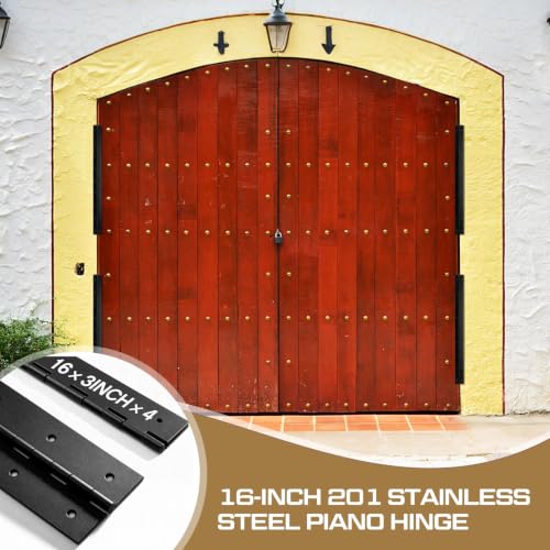 Zonon 4 Pack Heavy Duty Piano Hinge 16'' x 3' Width 0.060'' Thick, Black - color: Black, size: 16''