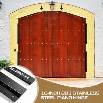 Zonon 4 Pack Heavy Duty Piano Hinge 16'' x 3' Width 0.060'' Thick, Black - color: Black, size: 16''