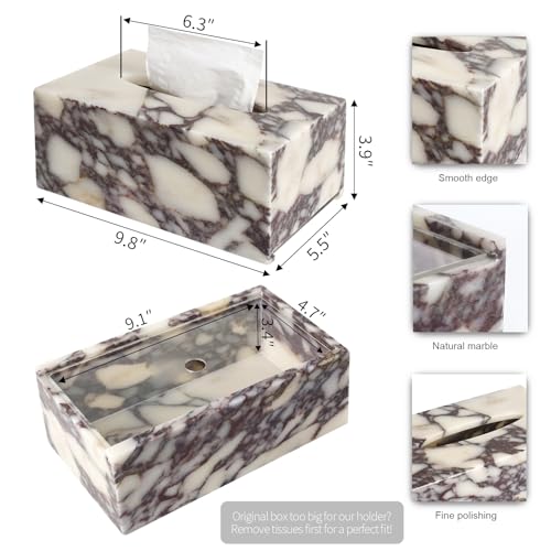 DUANYAN Luxury Marble Tissue Box Cover, Calacatta Marble Tissue Box Holder - color: Calacatta Viola