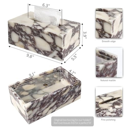 DUANYAN Luxury Marble Tissue Box Cover, Calacatta Marble Tissue Box Holder - color: Calacatta Viola
