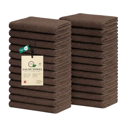 Salon Towels – Pack of 24 (16"x27") 100% Cotton Ring Spun – Ultra Soft, Highly Absorbent Hand Towels – Bulk for Spa, Gym & Salon (Dark Brown) - color: Dark Brown