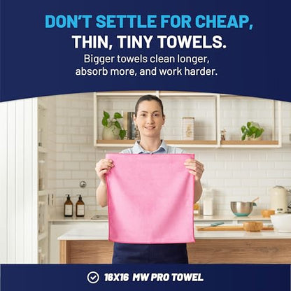 MW Pro Pink Microfiber Cleaning Cloths – 12 Pack, 16" x 16" – Premium Professional-Grade Pink Towels Built for Cleaning Pros, Hotels, Interiors & Home – Stays Pink, All-Purpose, Streak-Free - color: Pink