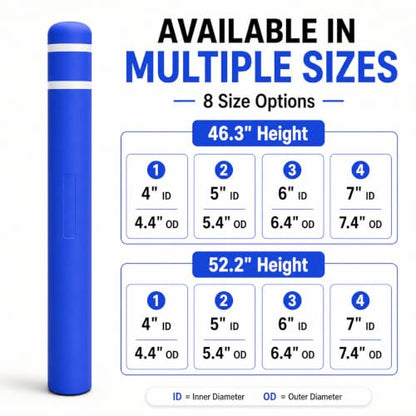 Blue Safety Bollard Cover 6" x 52", Heavy Duty Bollard Post Sleeve with Reflective Tape, Weatherproof Bollard Guard for Parking Lot, Warehouse, Traffic Barrier - color: Blue, size: 52" H