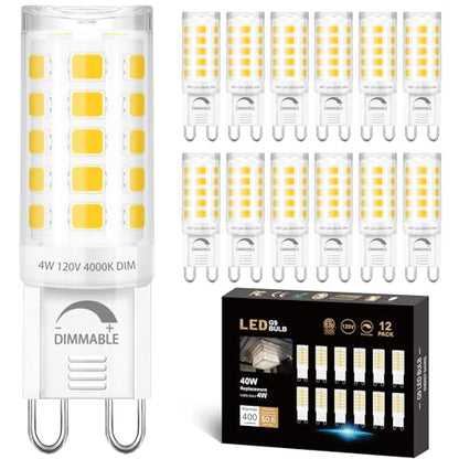 12 Pack Dimmable G9 LED Light Bulb 40W Equivalent 4000K Natural White - size: 12 Count (Pack of 1)