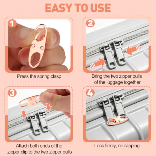 AgePlace 6 Pack Zipper Clips Anti Theft, Double Opening Zipper Lock for Backpacks & Luggage, Zinc Alloy Zipper Pull Replacement, Small Carabiner Clip for Purses, Crossbody Bags & Travel Essentials - color: Rose Gold