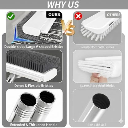 3 in 1 Floor Scrub Brush,Floor Scrubber with Squeegee and Tweezer, Push Broom with Long Handle,Heavy-Duty Stiff 90° Bristle Broom for Patio,Shower, Garage,Deck,Tile, Concrete & Wood Surface (White) - color: White