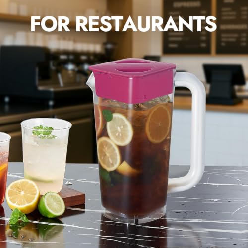 CURTA 1 Pack 2 Liters/68 oz Plastic Pitcher with Lid & Handle for Kitchen,ICED JUICE and Coffee Carafe Beverage Serveware, Acrylic Water Jug for Hot/Cold Drinks&lemonade - color: Red