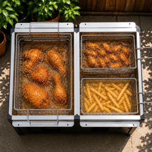 Barton Outdoor Propane Deep Fryer with Dual Burners & 3 Fry Baskets, High Pressure Double Tank Fryer Station for Fish Fry, Seafood Boil, Shrimp, Wings, Chicken & Backyard Cooking