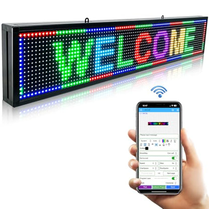 Programmable Scrolling LED Sign for Business, Digital Message Board 39"x8" - size: P10 39"x8" Indoor & Outdoor