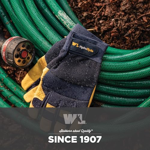 Wells Lamont Men's Leather Palm Work Gloves – HydraHyde Water-Resistant Leather, Flexible Spandex Back, Adjustable Closure - color: Blue, size: Medium
