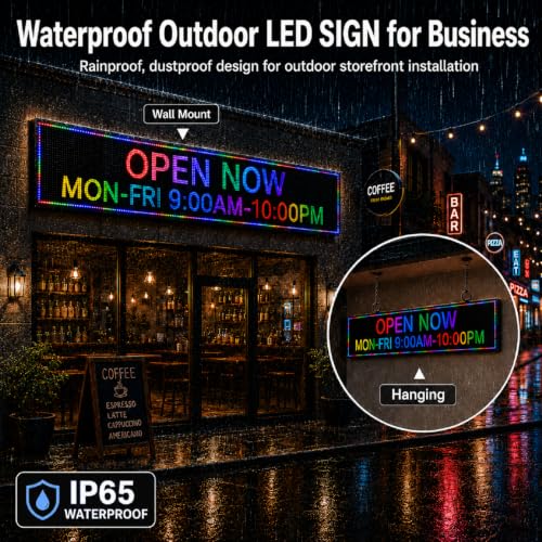 77" Programmable LED Sign, Outdoor Scrolling Message Board for Business - size: P10 77*14 INCH