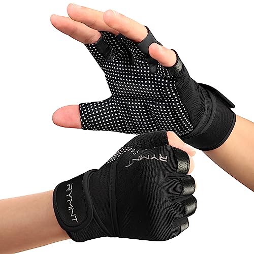 Workout Gloves for Women Men with Wrist Wrap Support Weight Lifting Gloves - color: Aron Black, size: Medium