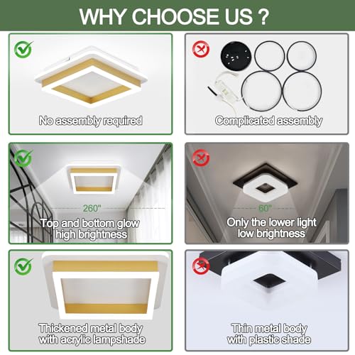 CANEOE Square Flush Mount Ceiling Light 32W Modern Led Hallway Ceiling Light Fixtures Gold Close to Ceilings Lamp for Bedroom Bathroom Living Room Laundry Kitchen - color: Gold, size: 1 Pack