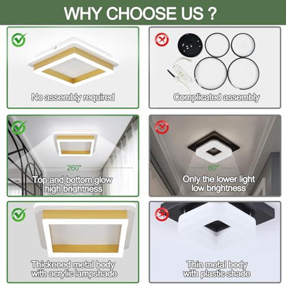 CANEOE Square Flush Mount Ceiling Light 32W Modern Led Hallway Ceiling Light Fixtures Gold Close to Ceilings Lamp for Bedroom Bathroom Living Room Laundry Kitchen - color: Gold, size: 1 Pack