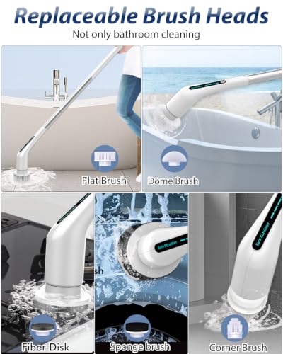 Electric Spin Scrubber, Shower Cleaner with Adjustable Extension Handle - color: White