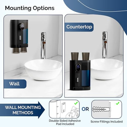 Automatic Mouthwash Dispenser for Bathroom: 20.3Oz Mouth Wash Dispensers with Magnetic Cup Holder, 4 Levels, Wall Mounted, Electric Auto Mouthwash Dispenser for Kids Adults (Black) - color: Black