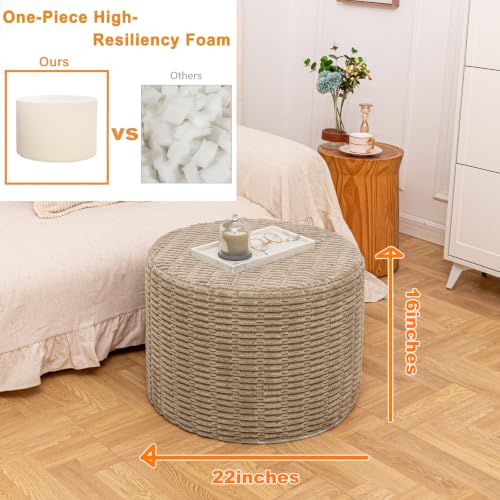Boneless Ottoman Cloud Couch Ottoman, Rectangular Furry Floor Pouf Foot Rest with Premium Foam Filling, Multi-Use Foot Rest Stool for Living Room & Bedroom (Light Coffee, 22x22x16 Inches, Round) - color: Light Brown, size: 22"D x 22"W x 16"H