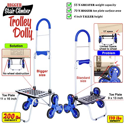 dbest products Stair Climber Bigger Trolley Dolly, Blue Shopping Grocery Foldable Cart Condo Apartment - color: Blue