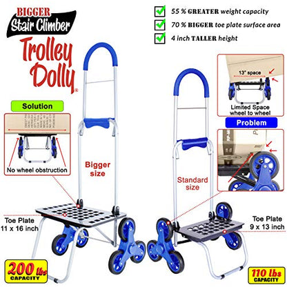 dbest products Stair Climber Bigger Trolley Dolly, Blue Shopping Grocery Foldable Cart Condo Apartment - color: Blue
