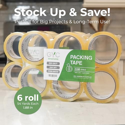 GYC Packing Tape – Heavy Duty Clear Box Sealing Tape, Strong Adhesive – 6 Rolls, 1.88" x 65 Yards – Durable Shipping & Packaging Tape for Moving Boxes