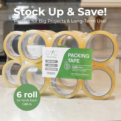 GYC Packing Tape – Heavy Duty Clear Box Sealing Tape, Strong Adhesive – 6 Rolls, 1.88" x 65 Yards – Durable Shipping & Packaging Tape for Moving Boxes