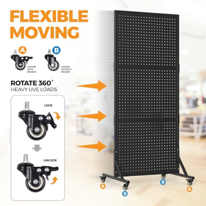 1 Pack 2x5ft Metal Pegboard Display Stand w/Wheels & 30 Hooks - color: Set 1