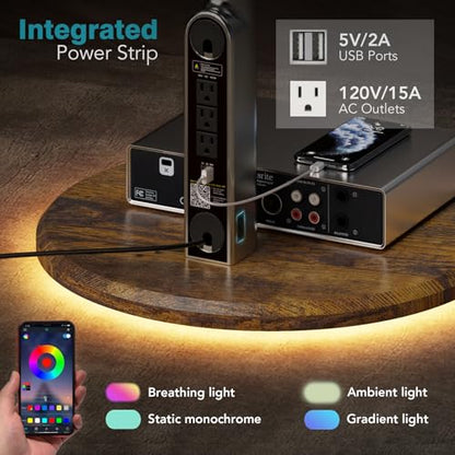 Mobile TV Stand with Power Outlet, Rolling TV Cart for 27-70 Inch OLED LED Monitors, 6 Levels of Height Adjustment, Ambient RGB Lighting on The Bottom Wheels Holds up to 88lbs - color: Rgb Light