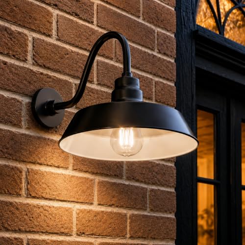 14in. Satin Black Outdoor Gooseneck Barn Light Fixture, 5000K Cool White - color: Satin Black, size: 14-1/2 in Gooseneck Arm