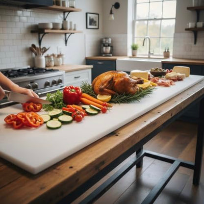 Commercial Cutting Board, Plastic Poly Kitchen Board Dishwasher Safe, Heavy Duty Food Prep Surface for Restaurant Use (72"L x 8.88"W x 0.57"Th) - color: White, size: 72"L x 8.9"W