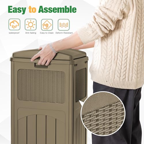 Flamaker 30 Gallon Trash Can, Resin Outdoor Garbage Can with Lid - color: Brown, size: 1 Pack
