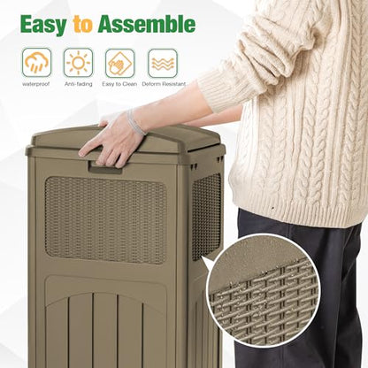 Flamaker 30 Gallon Trash Can, Resin Outdoor Garbage Can with Lid - color: Brown, size: 1 Pack