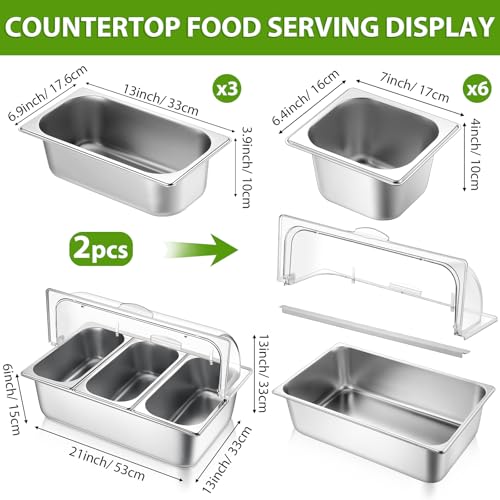 Ziliny 2 Pack Countertop Food Serving Display Container, 3 Pan and 6 Pan - style: 3 Pan and 6 Pan
