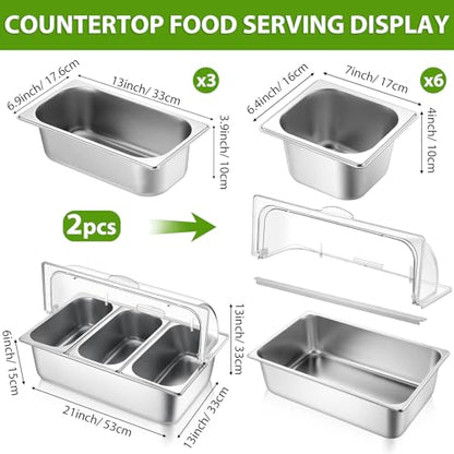 Ziliny 2 Pack Countertop Food Serving Display Container, 3 Pan and 6 Pan - style: 3 Pan and 6 Pan