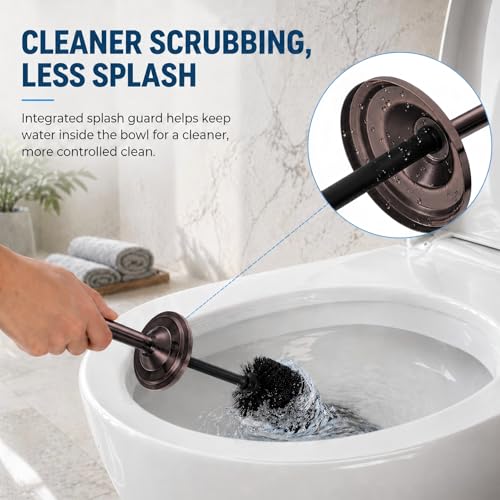 Red Bronze Toilet Brush and Holder Set，Extra Long Handled Toilet Bowl Brush and Holder，Stainless Steel Heavy Duty Toilet Brush for Bathroom,Deep Cleaning Modern Toilet Cleaner Slip Base - color: Red Bronze